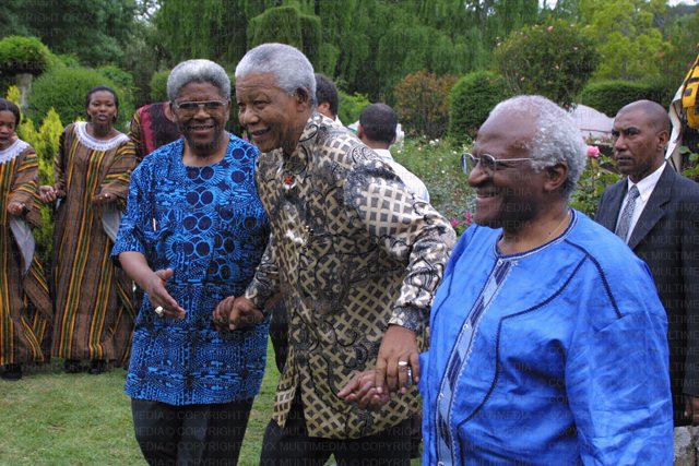 Click the image for a view of: Archbishop Emeritus Ndungane, Nelson Mandela and Archbishop Emeritus Tutu